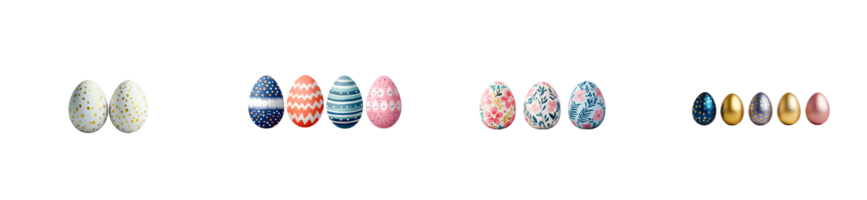 Easter eggs decorated with bright colors and patterns, cut out transparent png