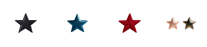 Star emblems in various colors and materials, cut out transparent png