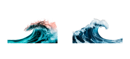 Ocean waves cresting with splashing and curling, isolated, cut out transparent png