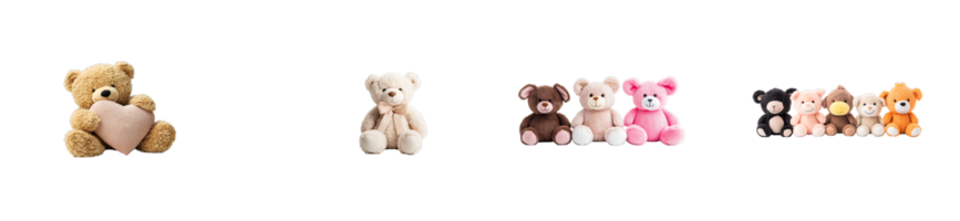 Assorted teddy bears, plush toys, different colours , cut out transparent png