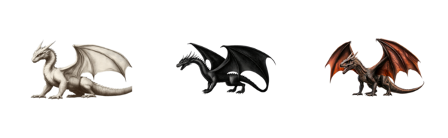 Dragon mythology collection of creatures different colors, cut out transparent png
