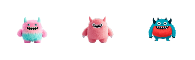 Cute Monsters Illustrations Set on Black Background , cut out transparent png
