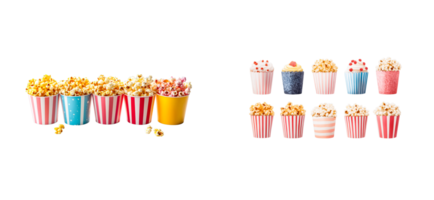 Popcorn and Cupcakes in Colorful Containers, Cut Out Transparent png