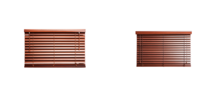 Pair of wooden blinds, open and closed, isolated on black background, cut out transparent png