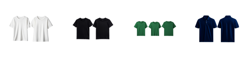 Different color t-shirts on display. Front and back view , cut out transparent png