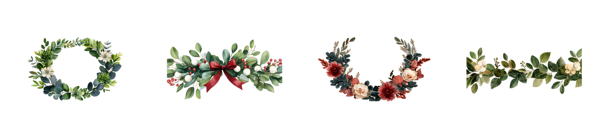 Beautiful floral wreaths with greenery and colorful flowers png