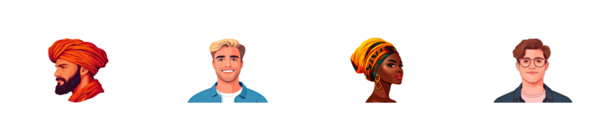 Diverse group of characters showcasing unique styles and looks png