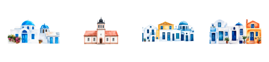 Colorful buildings with domes on a transparent background png