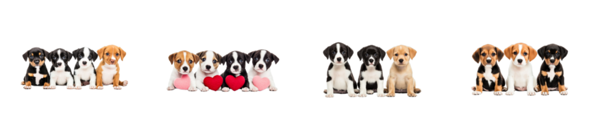 Puppies sitting together with playful expressions and vibrant coats png