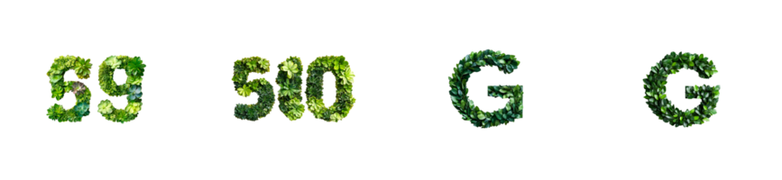 Decorative letters made of green foliage on transparent background png
