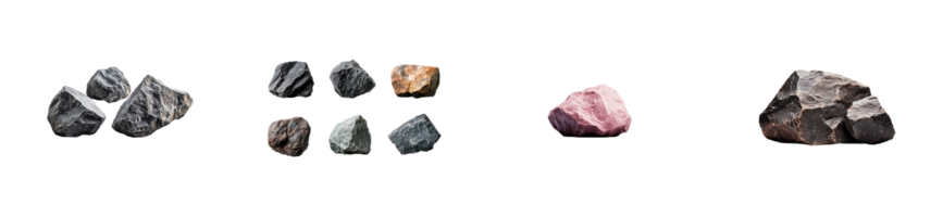 Various types of rocks displayed on a transparent background png