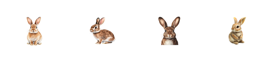 Various rabbits on a transparent background for design projects png