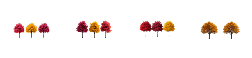 Colorful autumn trees arranged in a vibrant pattern png