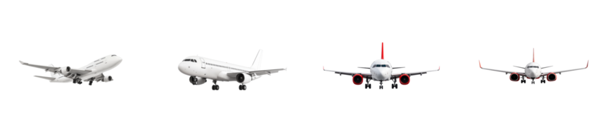 Different types of airplanes landing on a runway png
