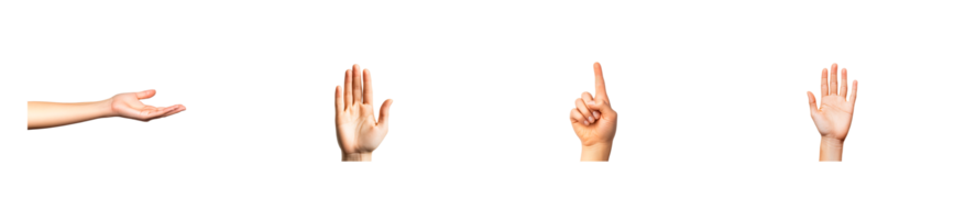 Hands demonstrating different gestures with a transparent background png