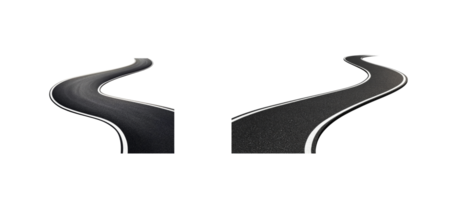 Winding asphalt road with clear edges on a transparent background png