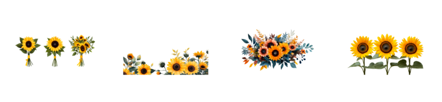 Sunflower arrangements with vibrant colors on transparent background png