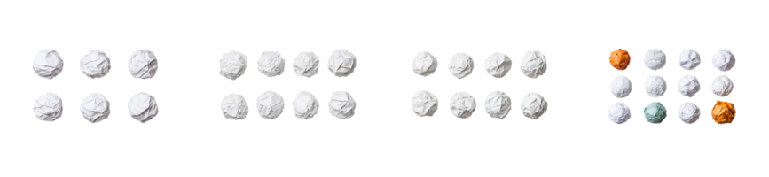 Crumpled paper balls arranged in a pattern on a transparent background png