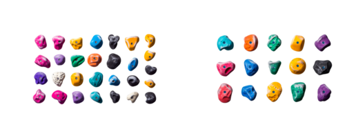 Colorful climbing holds arranged on a transparent background png