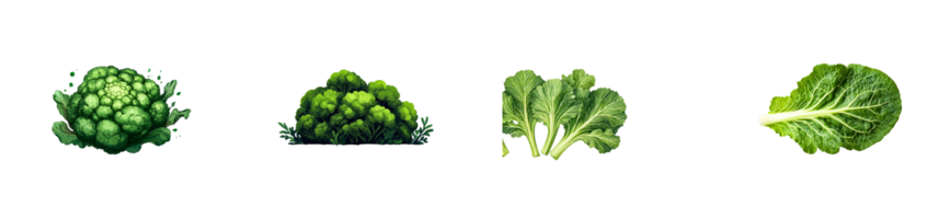 Fresh green vegetables displayed on a transparent background png