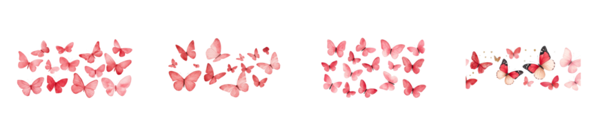 Red butterflies in various flight patterns on a transparent background png