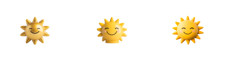 Cheerful yellow suns with smiles on a transparent background png