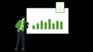2d animation Business people analyzing charts and reports.Alpha channel or transparent background video