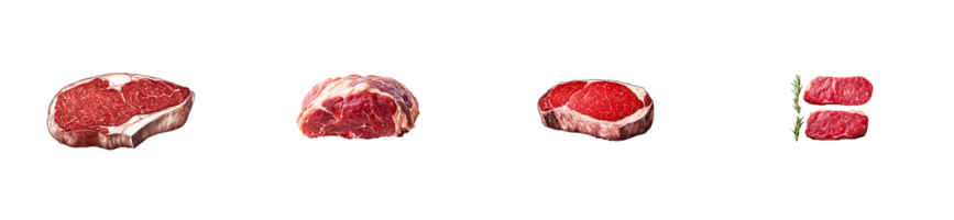 Various cuts of beef displayed on a transparent background png