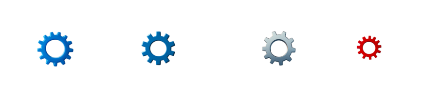 Colorful gears in various sizes on a transparent background png