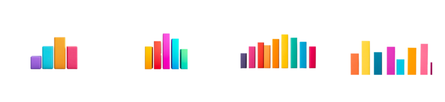 Colorful bar graphs representing data trends and comparisons png