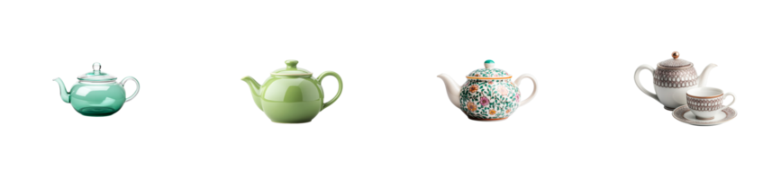 Colorful assorted teapots with transparent background for design use png