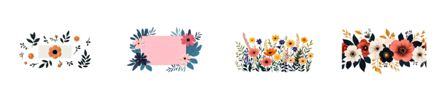 Floral design elements on transparent background for projects png