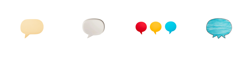 Colorful speech bubbles in various shapes on a transparent background png