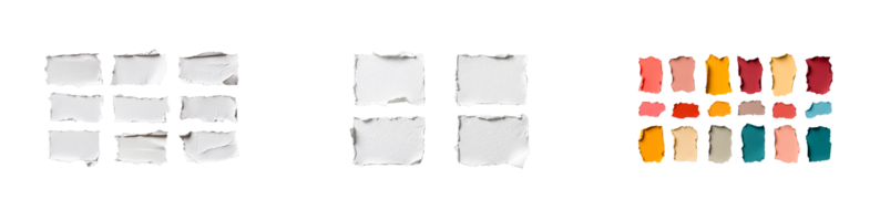 Textured paper shapes with torn edges on a clear background png