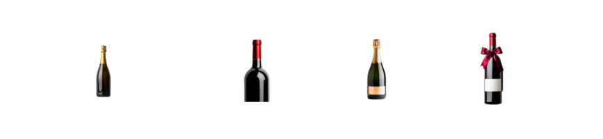 Different styles of wine bottles arranged on a transparent background png