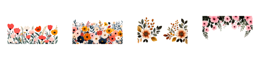 Collection of colorful floral designs with transparent background png