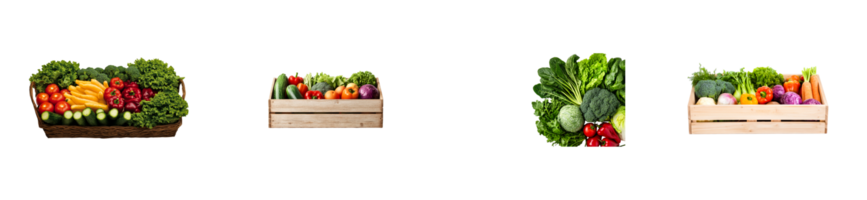 Fresh vegetable crates with assorted produce on transparent background png