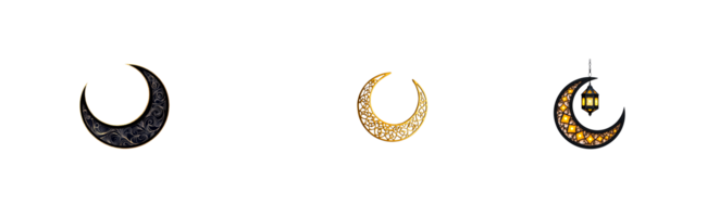 Elegant crescent moon designs with intricate patterns and lanterns png