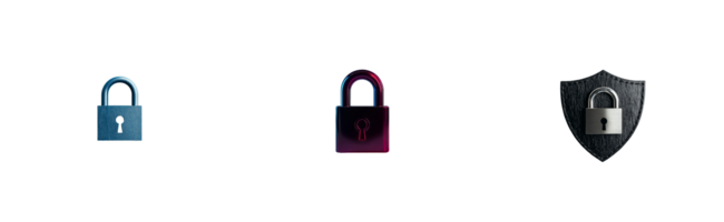 Different types of locks and a shield on a transparent background png