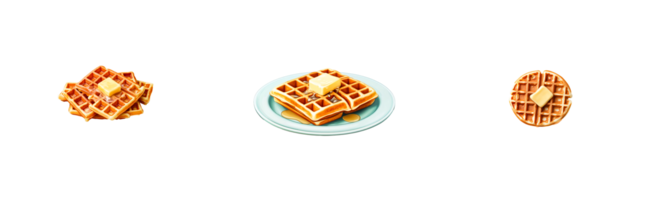 Waffles stacked and plated with butter on a transparent background png