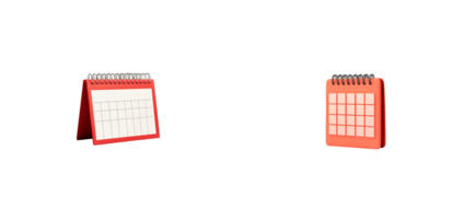 Two red spiral calendars with blank pages on a transparent background png