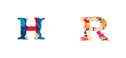 Colorful crumpled letters H and R with a transparent background png