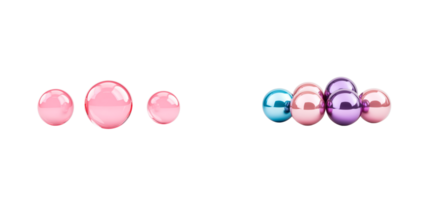 Colorful transparent spheres arranged in playful clusters on display png
