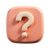 3D Question Mark Icon on Soft Peach Square Button, Smooth Surface, png