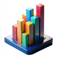 3D Bar Graph Glossy Isometric View of Data Visualization png