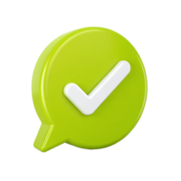 Glossy Speech Bubble with White Check Mark, 3D Rendering png
