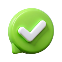 Speech Bubble with Check Mark. 3D Rendering. Glossy and Smooth. png