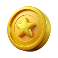 Golden Coin with Star. Metallic Reflection, 3D Render Style, Object png
