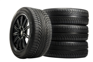 Car Tires Stacked with Shiny Rim, Deep Tread Patterns png