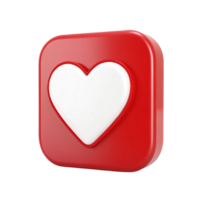Red Square Icon with Heart, 3D Rendering, Isometric View, High Quality, Social Media png